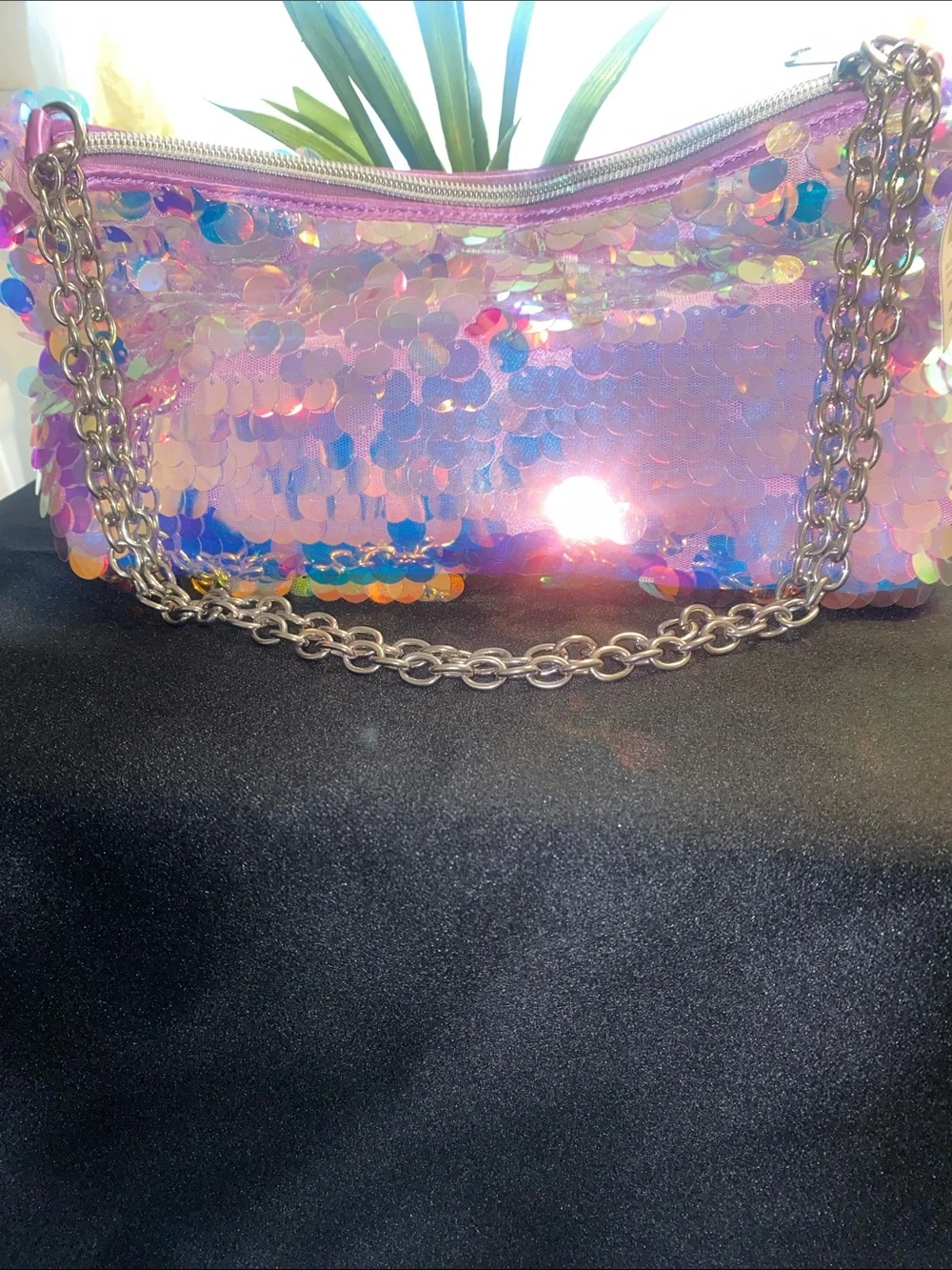 Iridescent Pink Sequin Shoulder Bag